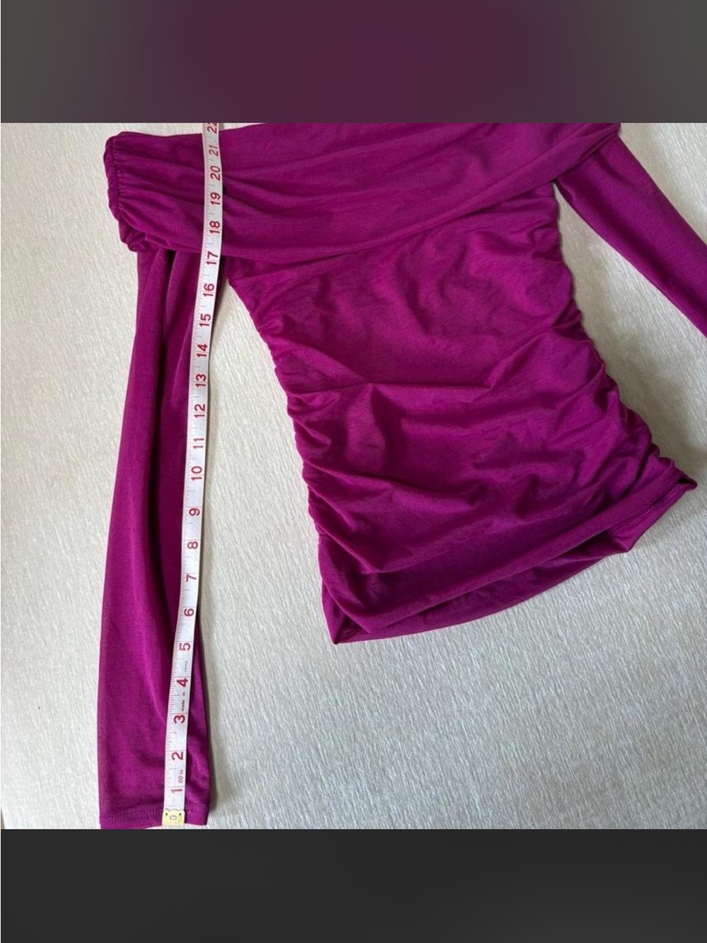 Open Edit Off-Shoulder Ruched Long-Sleeve Top - Magenta - Picture 5 of 6